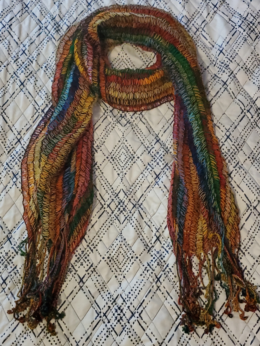 Vintage Italian Vibrant Multicolor Rainbow Striped Ruffle Handwoven Scarf